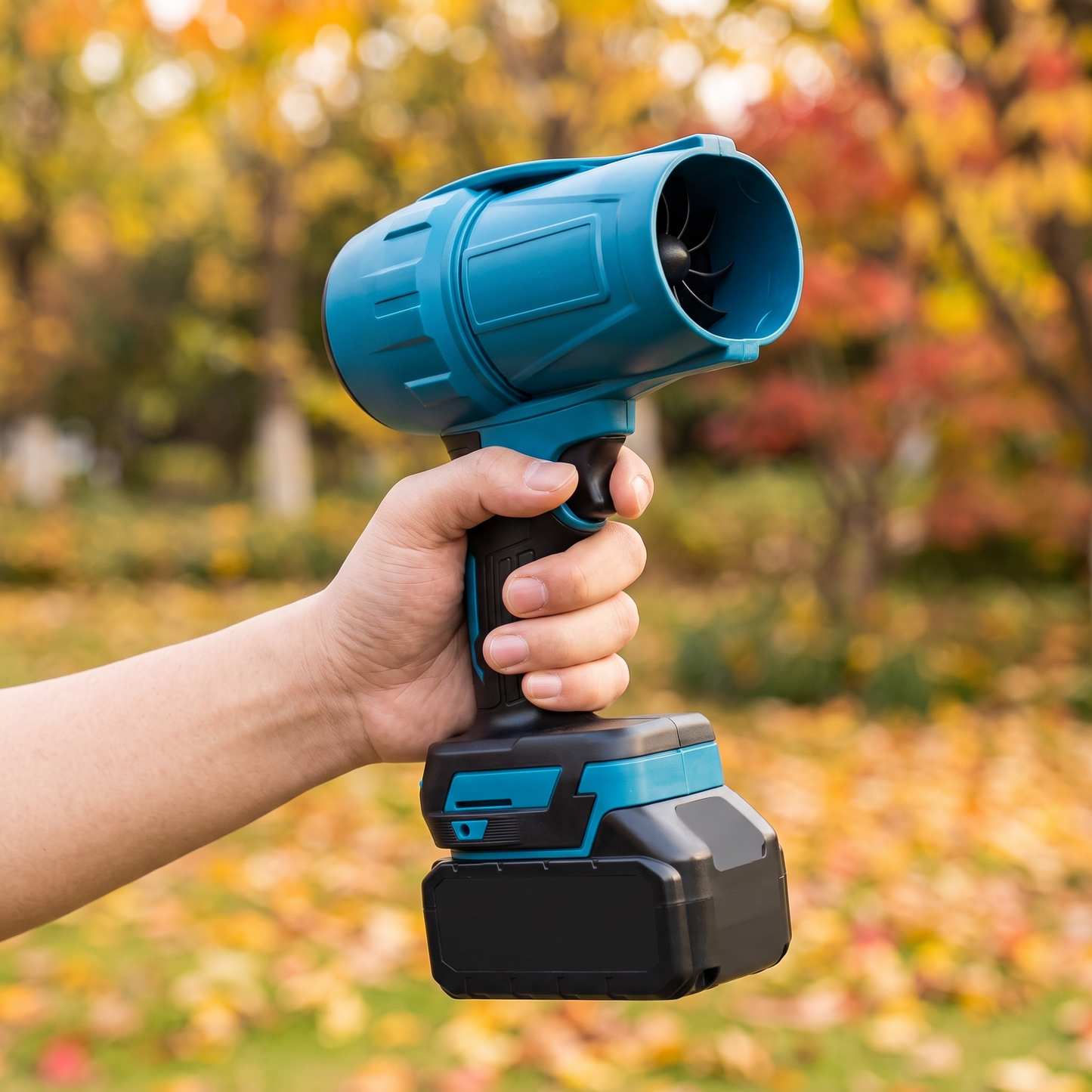 GaleForce Turbo held in one hand to show size