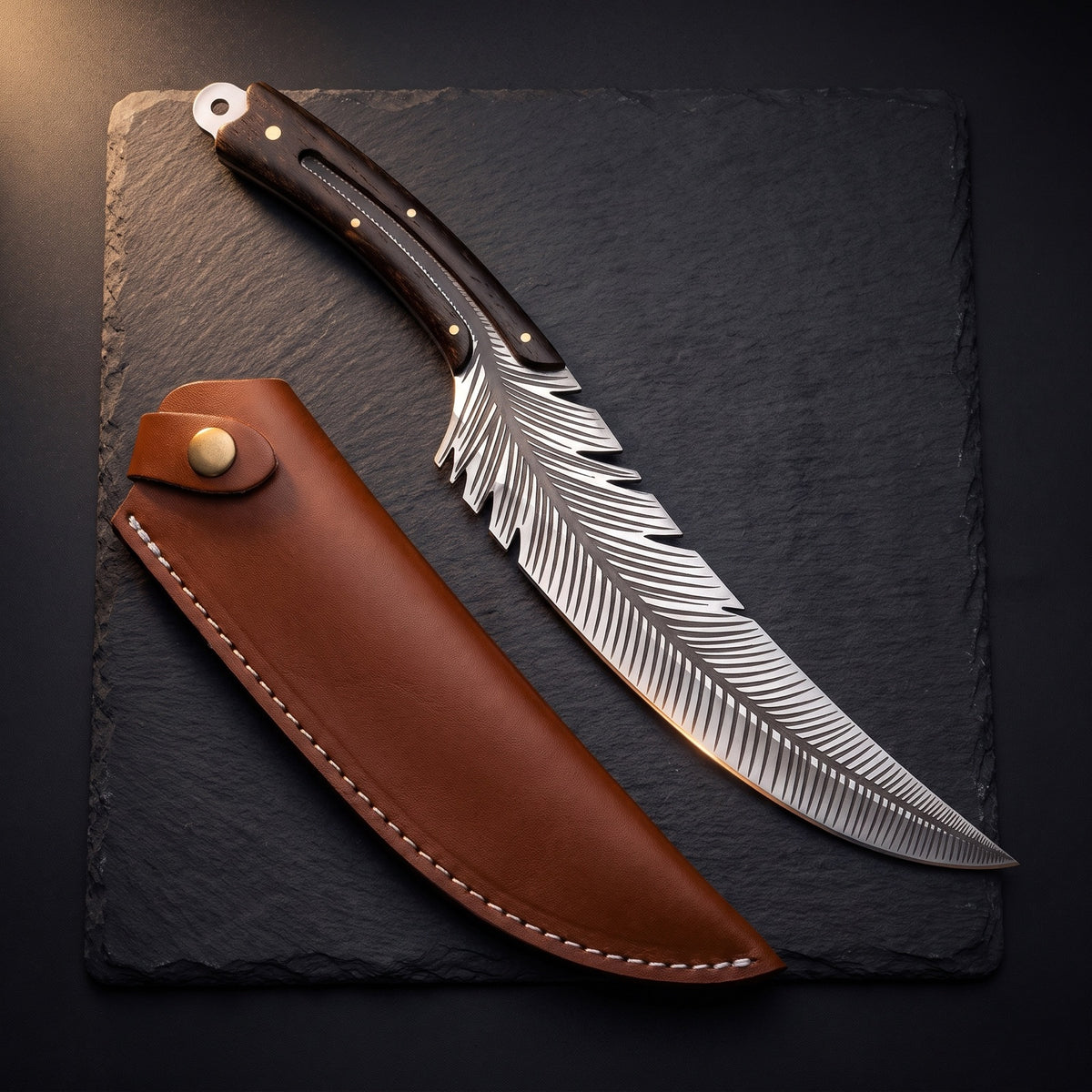 Royce's feather knife with its leather sheath