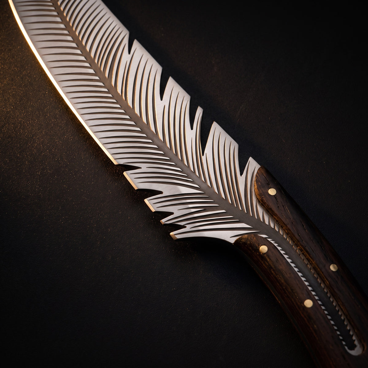 Close-up of the hand-cut feather lines