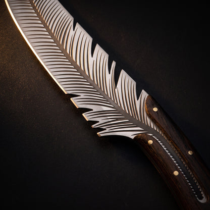 Close-up of the hand-cut feather lines