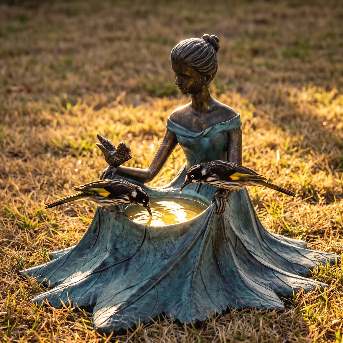 New Holland honeyeaters drinking at golden hour
