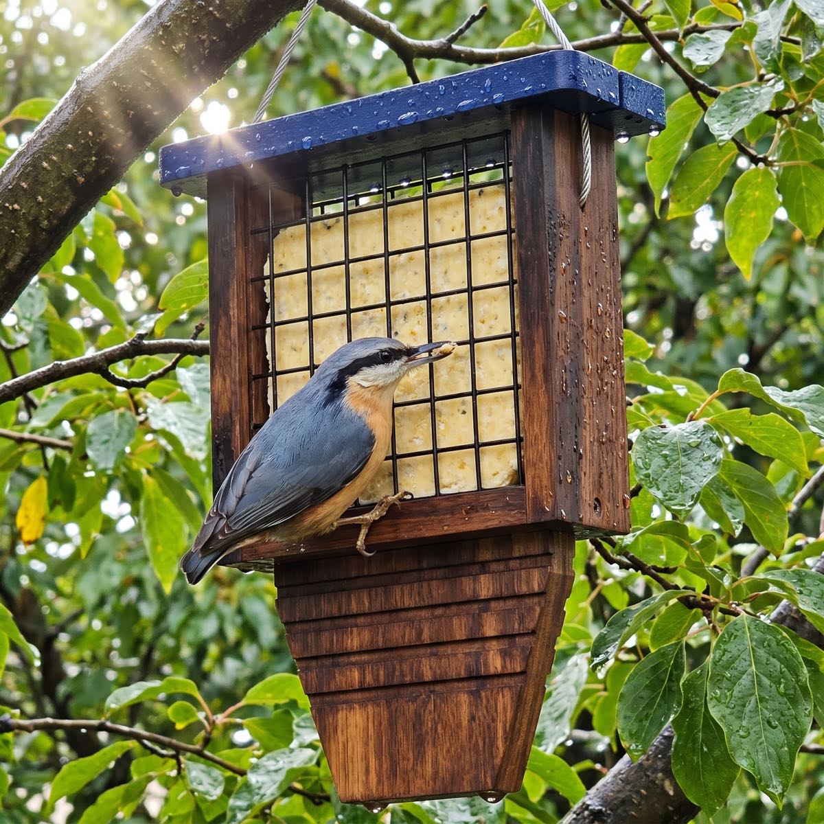 Nuthatch at the feeder after rain