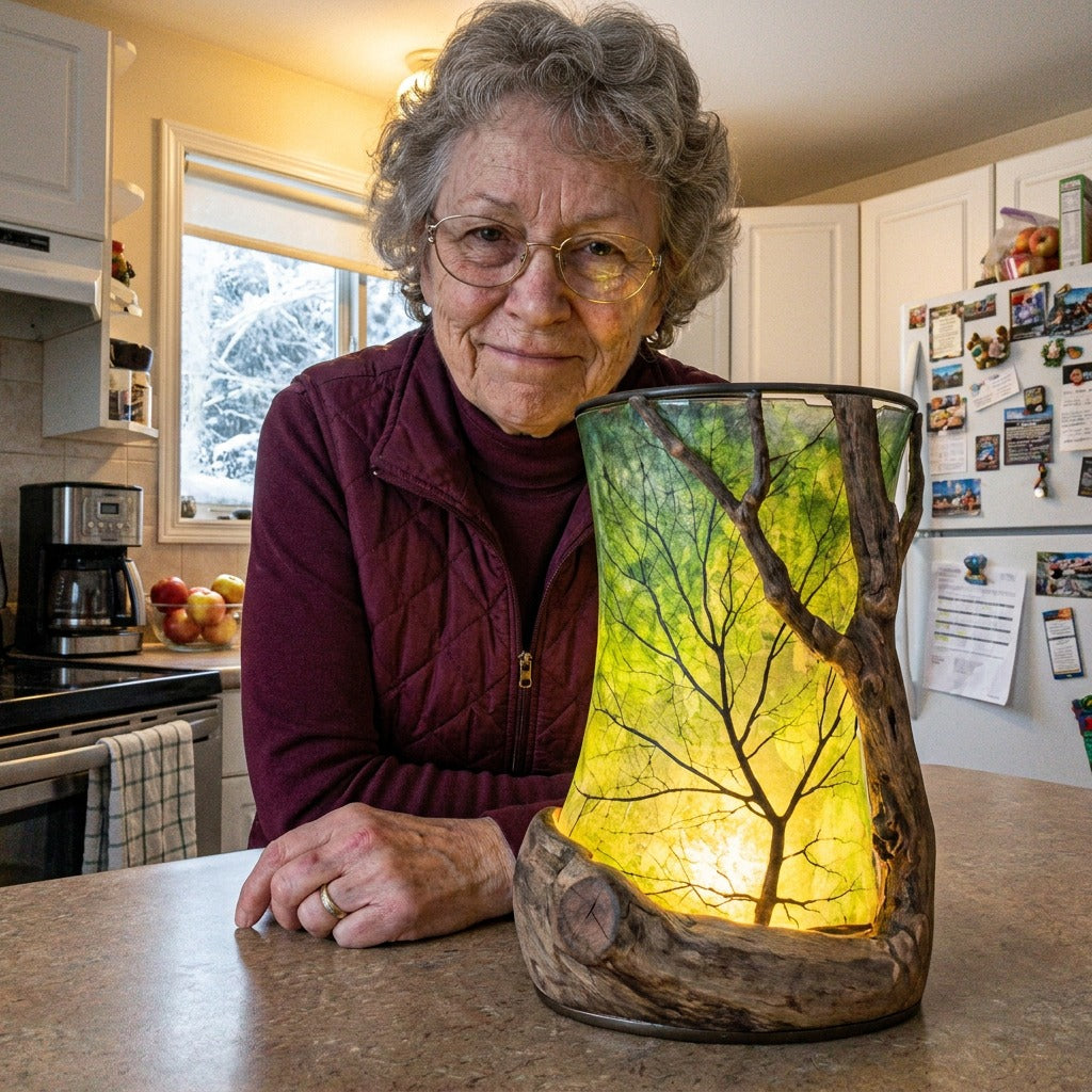Customer photo of the hand-made driftwood tree lantern