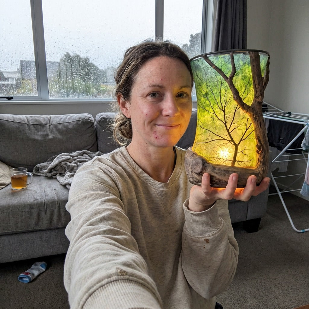 Customer photo of the hand-made driftwood tree lantern