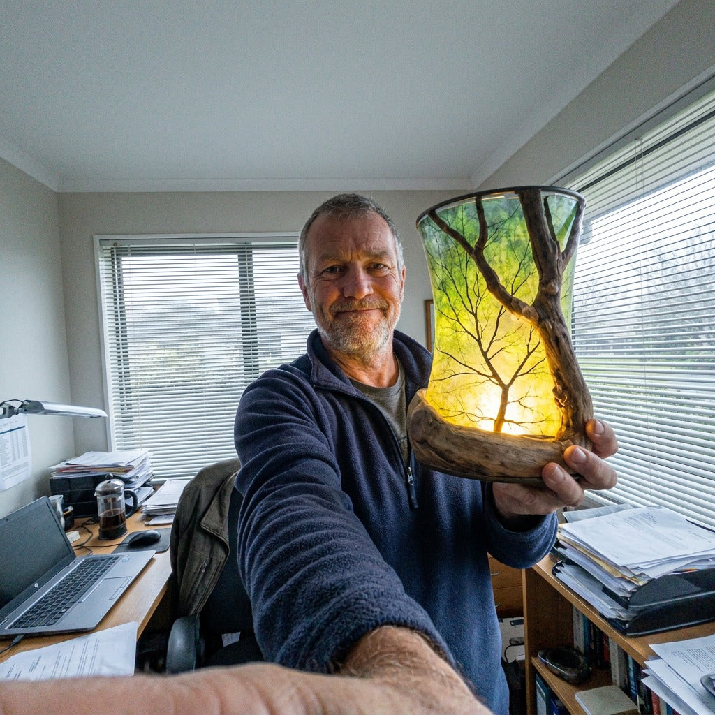 Customer photo of the hand-made driftwood tree lantern
