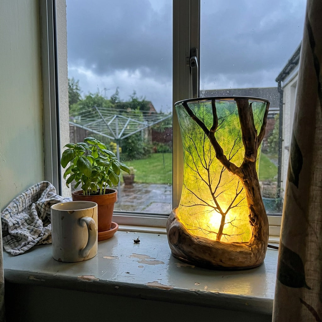 Customer photo of the hand-made driftwood tree lantern