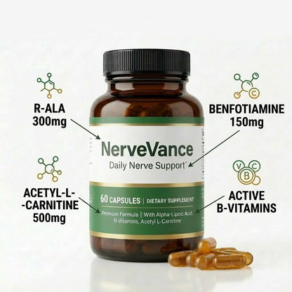 NerveVance — Stabilized R-ALA Nerve Support with Benfotiamine & Active B-Complex