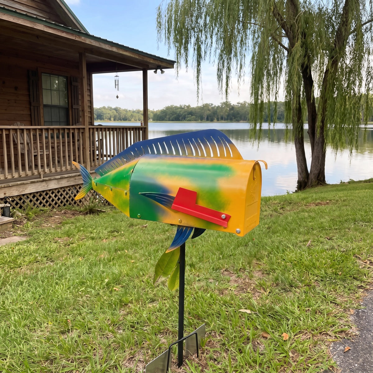 Customer mahi fish mailbox at a lake house