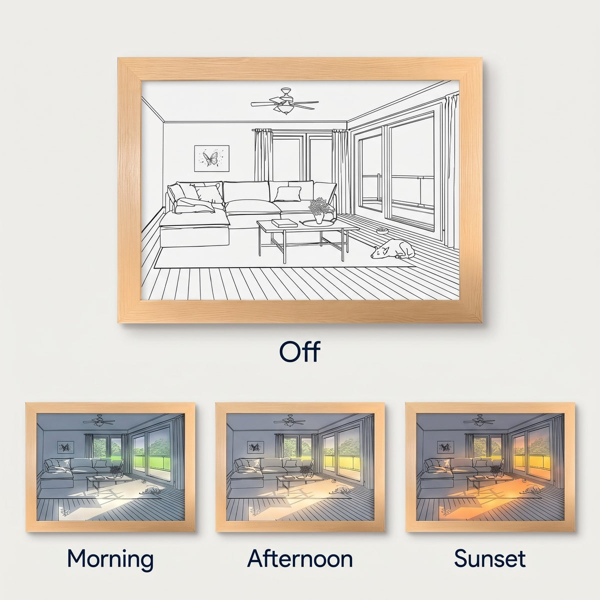 Light painting switched off and in Morning, Afternoon and Sunset light
