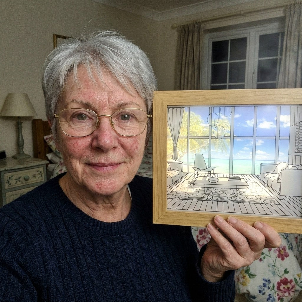 Customer photo: Seaside Room light painting held up in a bedroom