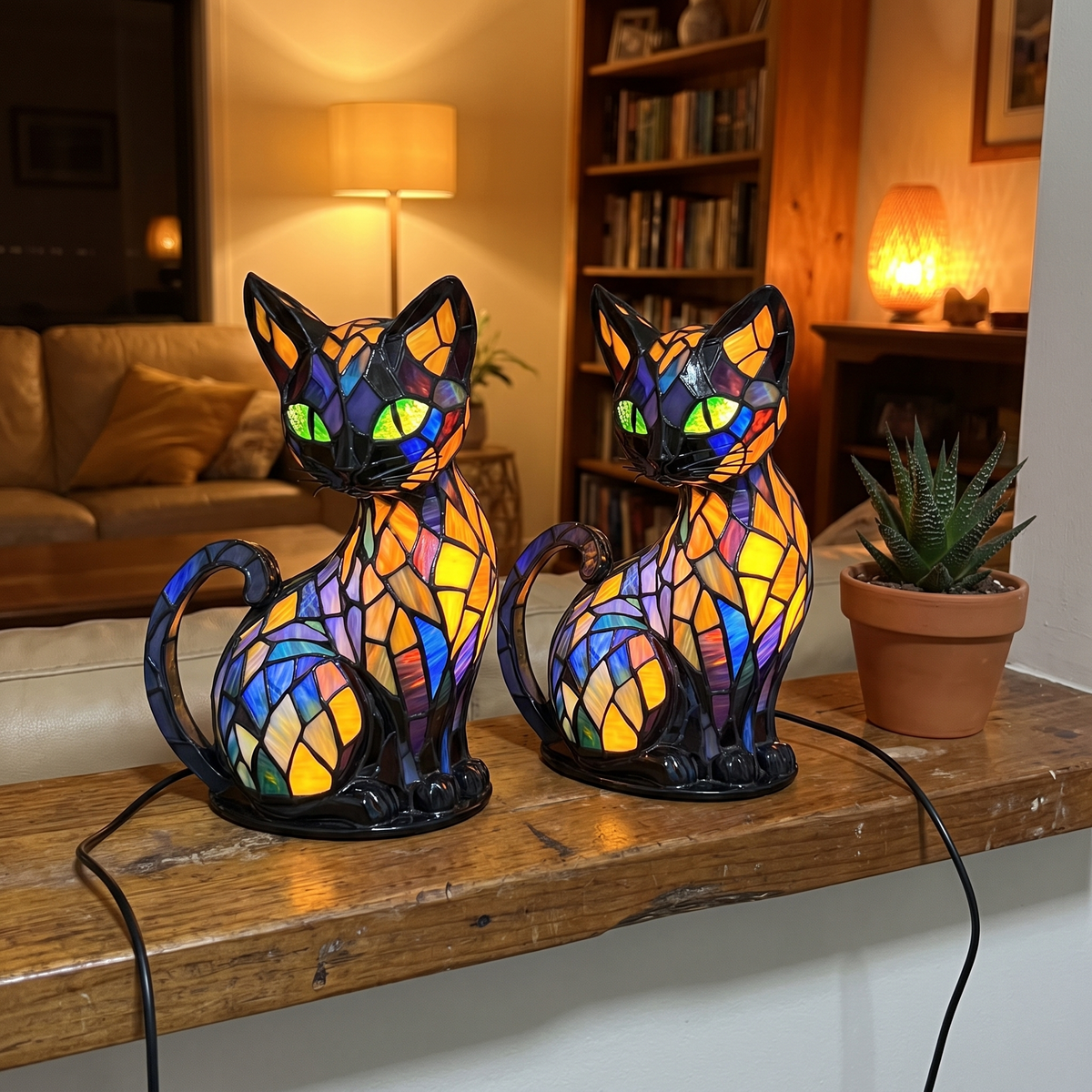 Two Moggy Lamps side by side