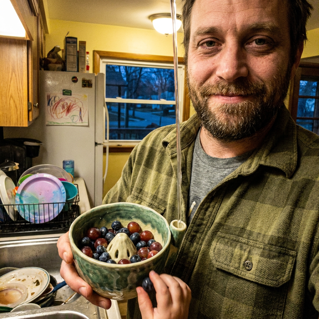 Customer rinsing berries in the Leelanau Sage bowl at the sink