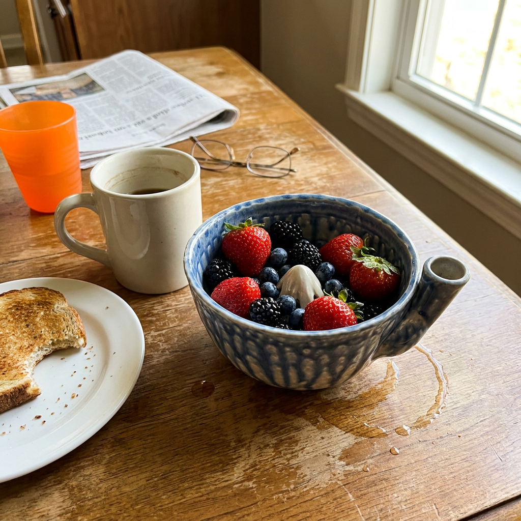 Lake Michigan Blue bowl with fresh berries on a breakfast table