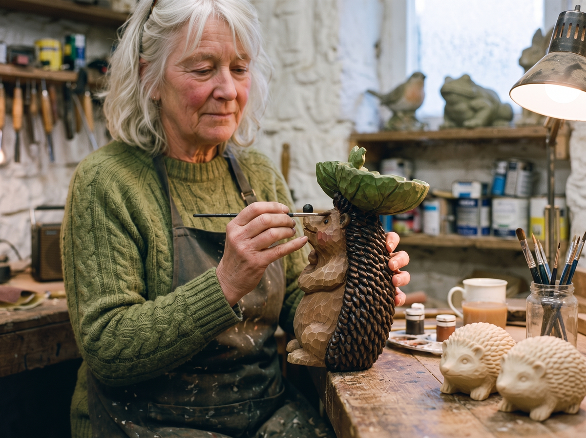 Hand-painting a resin hedgehog bird bath