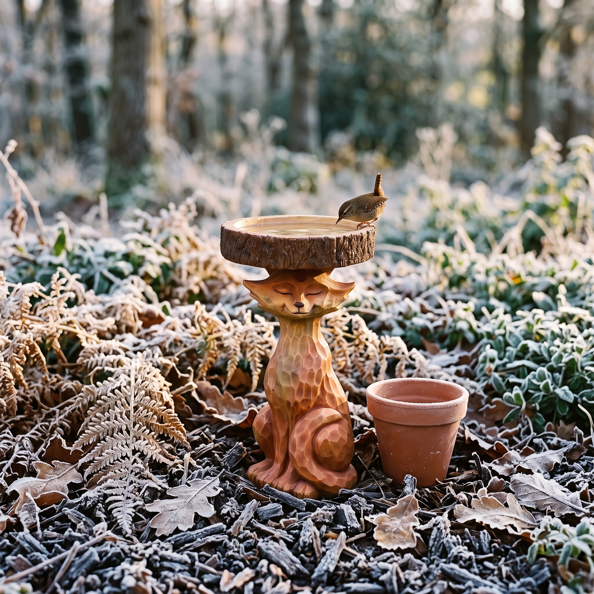 Fox bird bath