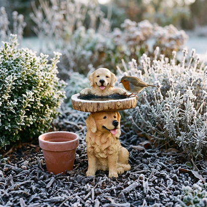 Golden retriever bird bath