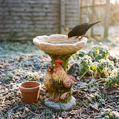 Rooster and hen bird bath