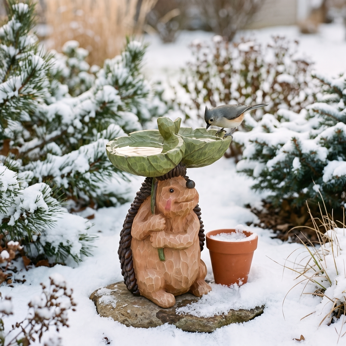 Hedgehog bird bath