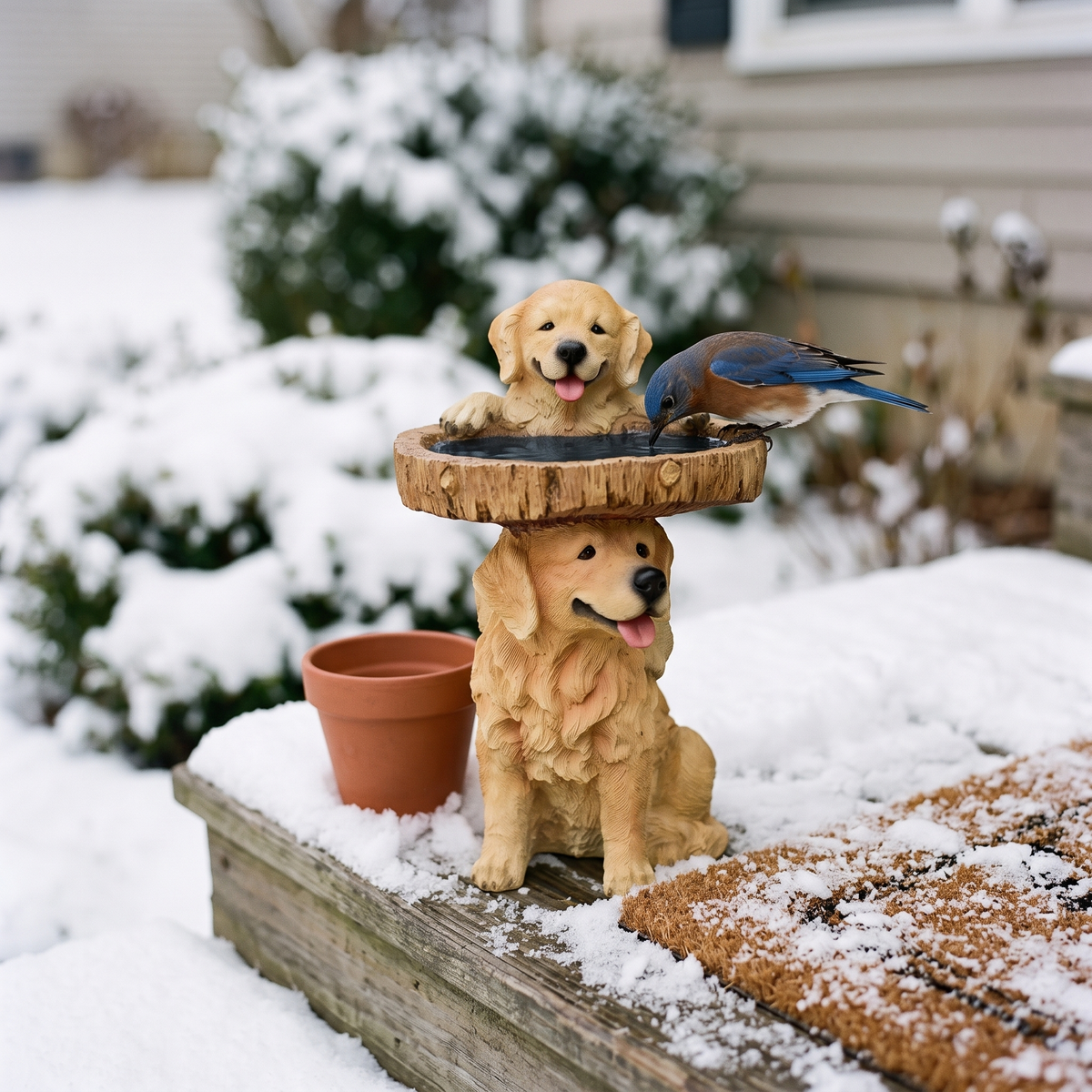 Golden retriever bird bath