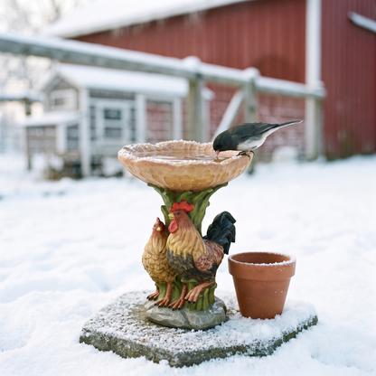 Rooster and hen bird bath