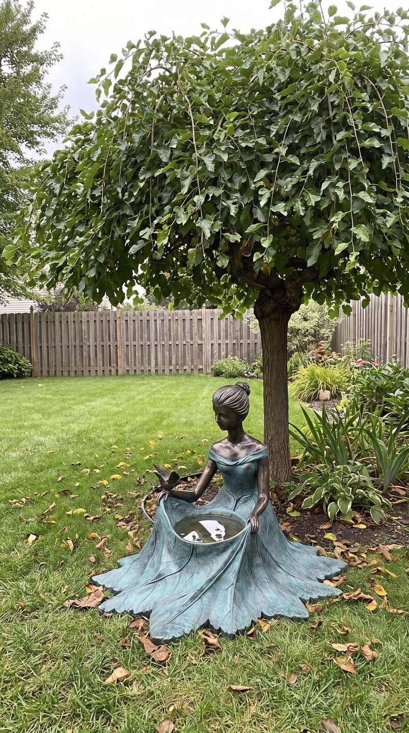 Customer photo — bird bath in a backyard garden