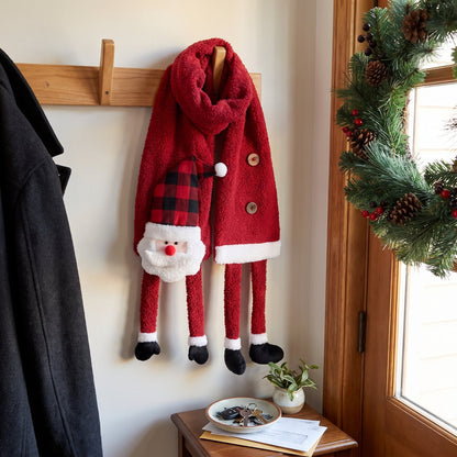 Santa Christmas scarf hanging on a coat hook