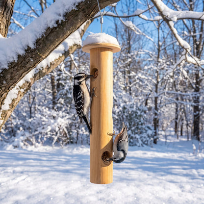 Downy woodpecker and nuthatch in winter