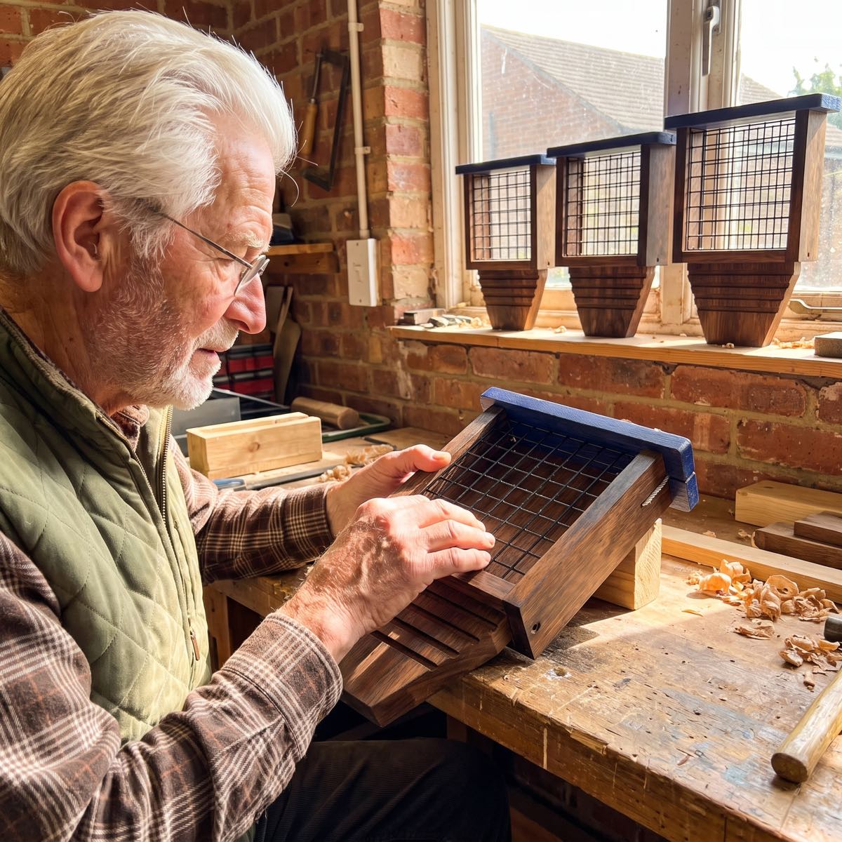 Geoff building a feeder in his workshop