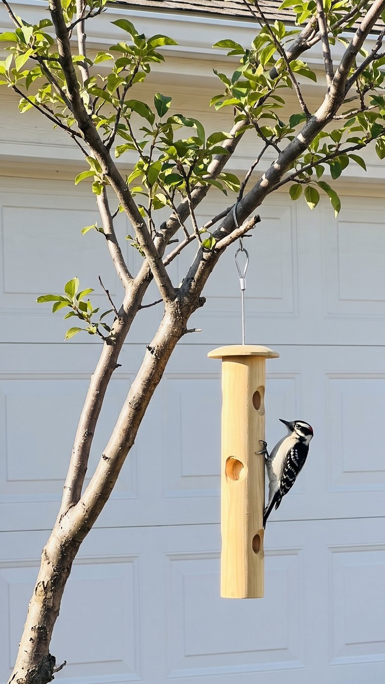 Customer photo: downy woodpecker by the garage