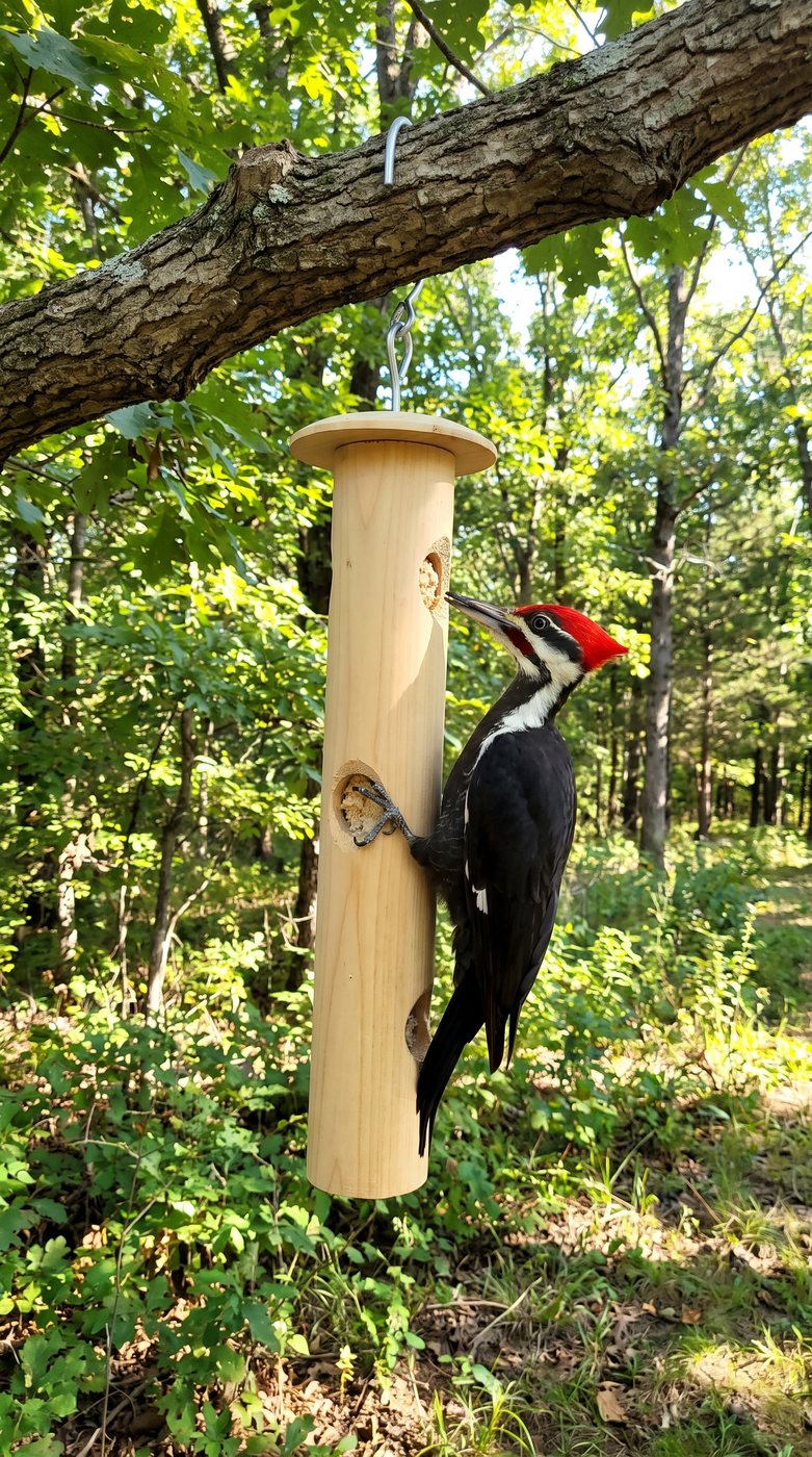 Customer photo: pileated woodpecker on the cedar log