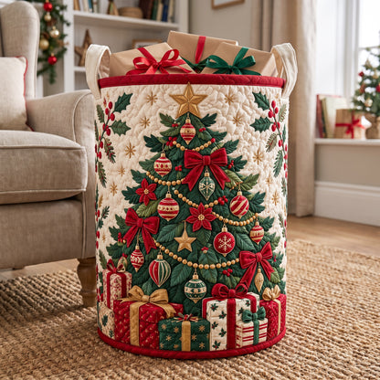 Edwina's hand-quilted Christmas Tree Christmas basket – close-up of the appliqué and quilting