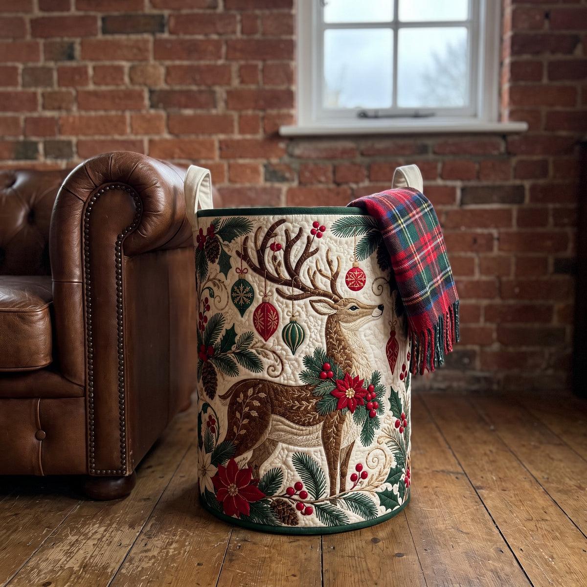 Edwina's hand-quilted Reindeer Christmas basket