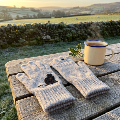 Eirlys's Cat & Robin Gloves in Slate Grey