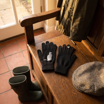 Eirlys's Cat & Robin Gloves in Midnight Black