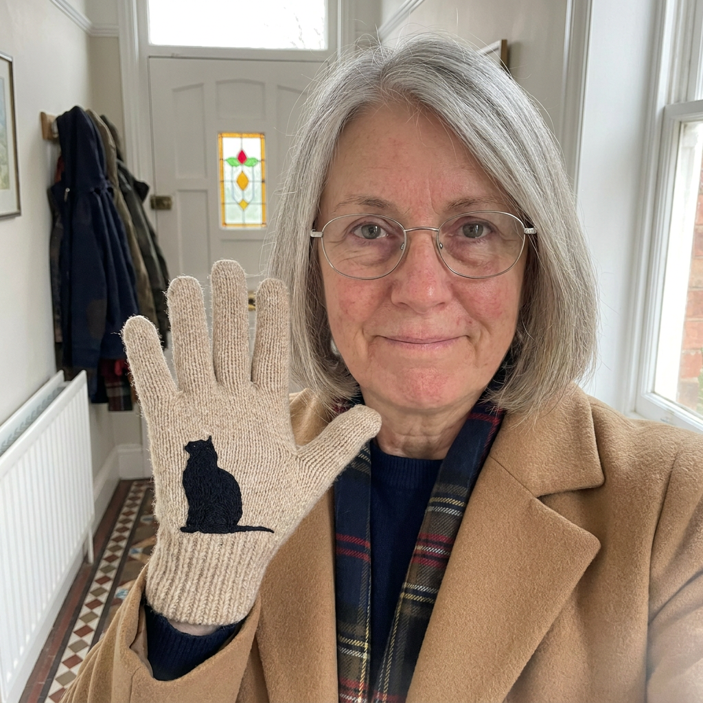 Customer photo of Eirlys's cat and robin gloves