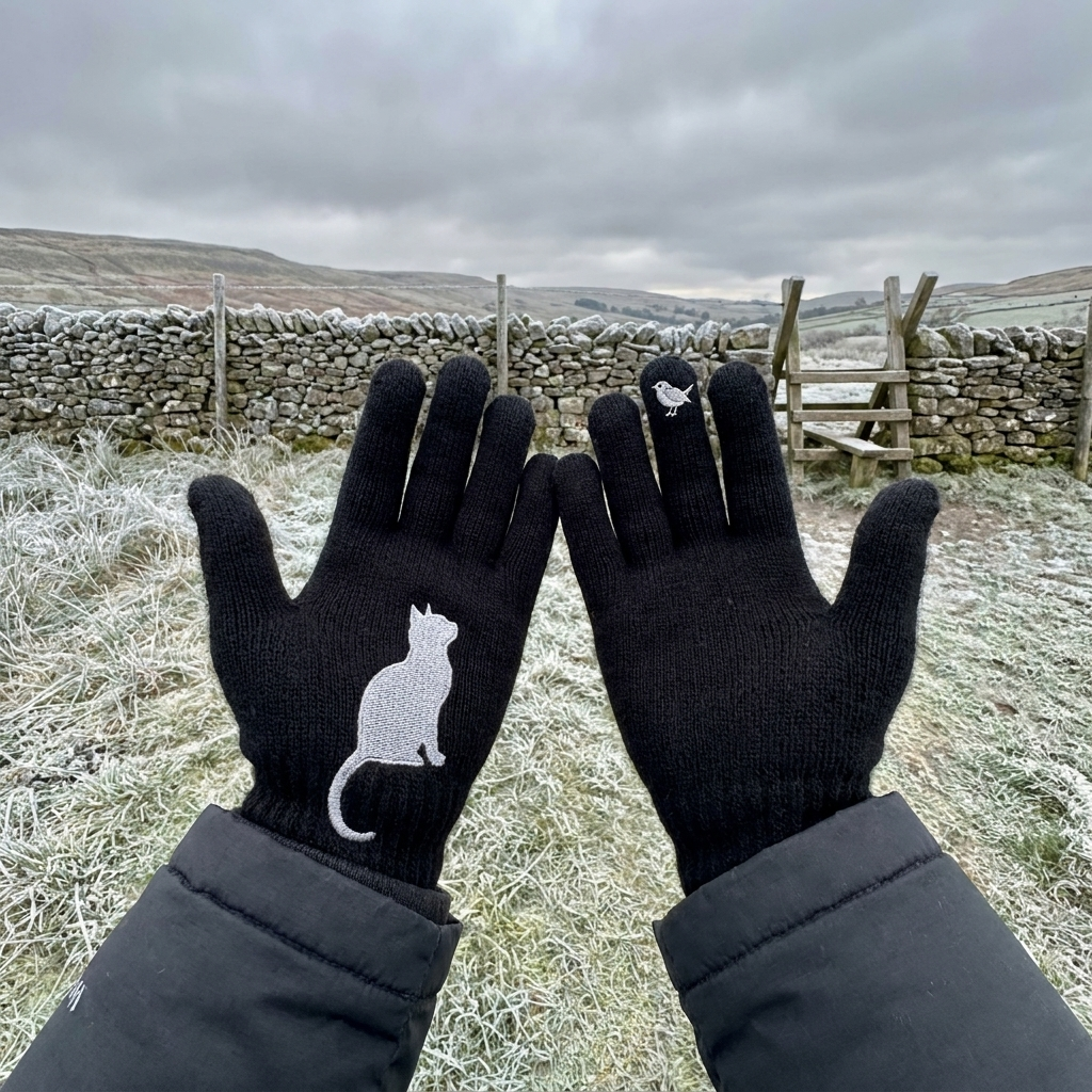 Customer photo of Eirlys's cat and robin gloves