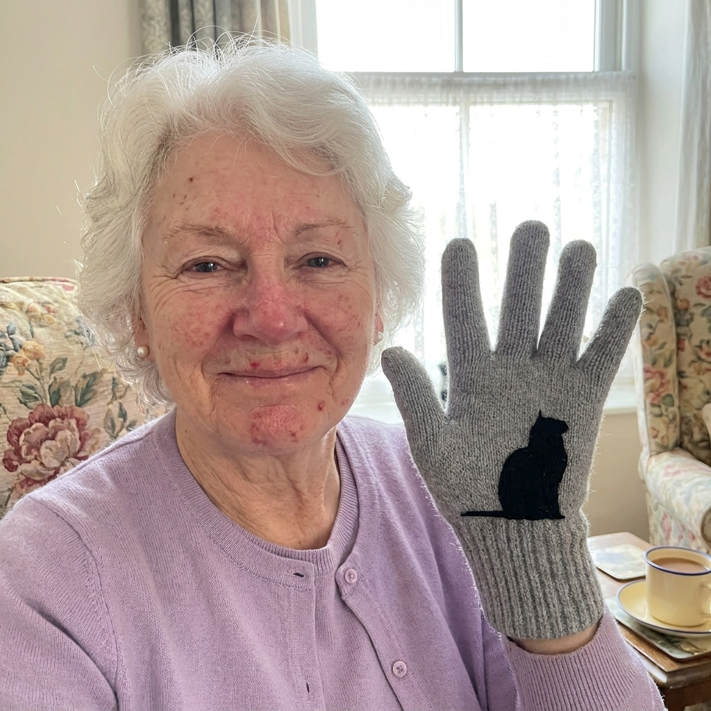 Customer photo of Eirlys's cat and robin gloves