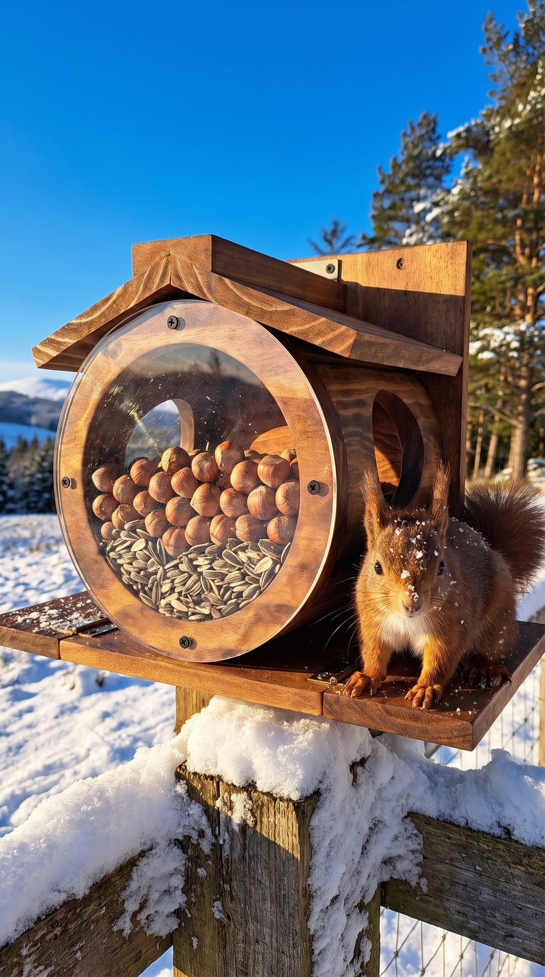 Red squirrel barrel feeder by Fergus Munro