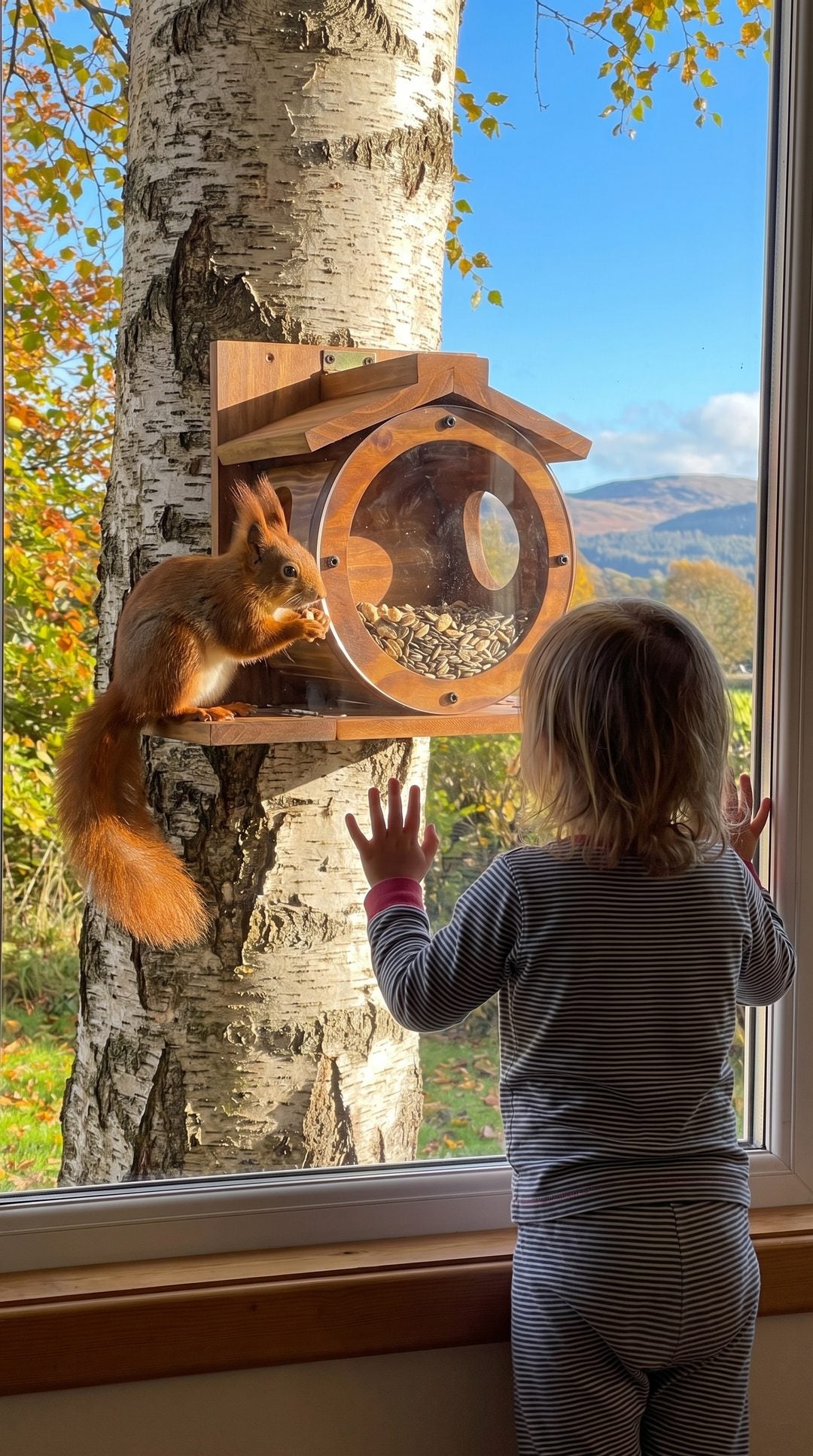 Red squirrel barrel feeder by Fergus Munro