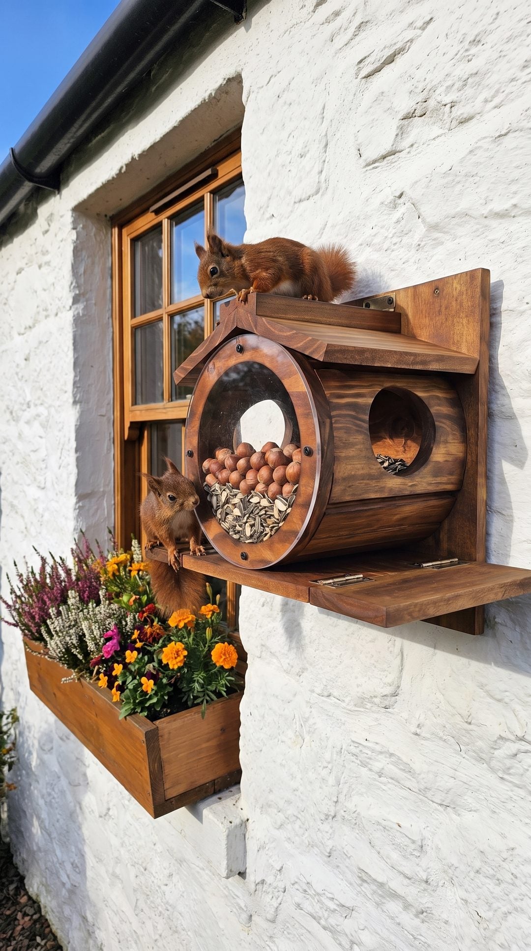 Red squirrel barrel feeder by Fergus Munro