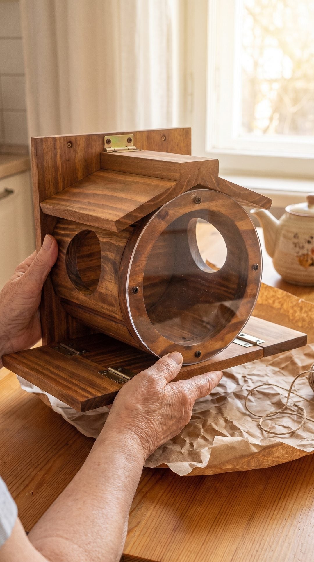 Red squirrel barrel feeder by Fergus Munro