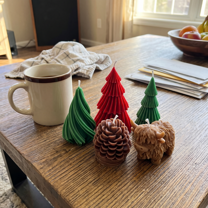 All five Christmas farm candle shapes together