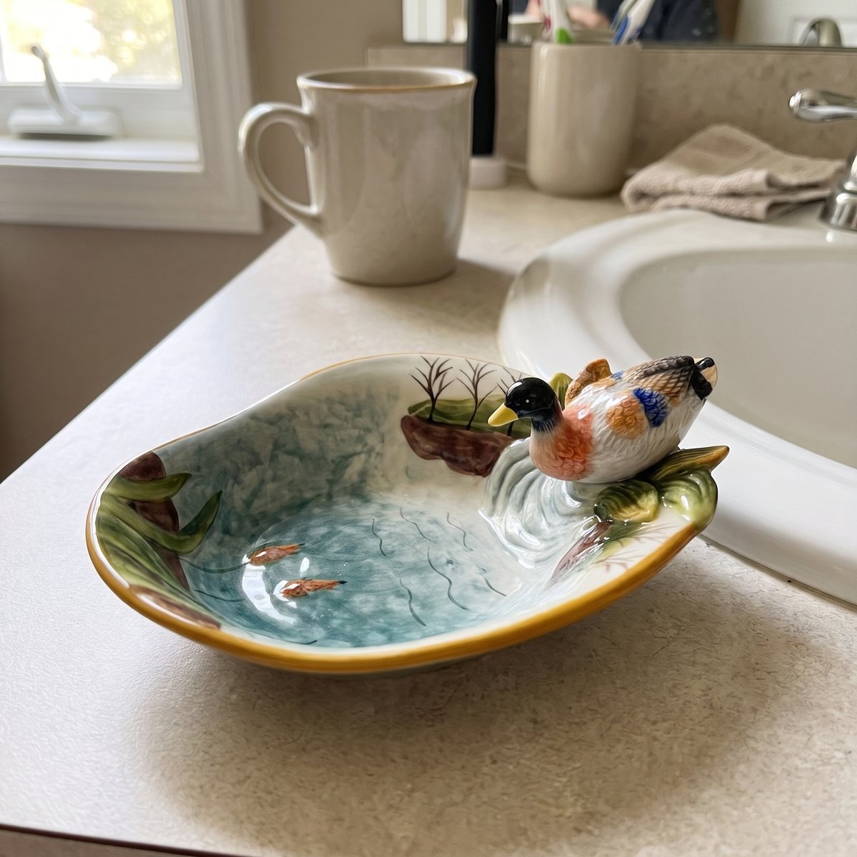 Gus's hand-painted pond dish with mallard duck