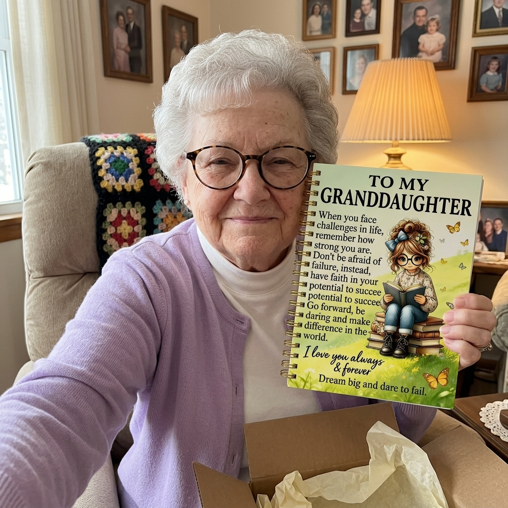 Grandmother holding the Butterfly Meadow journal next to the opened box