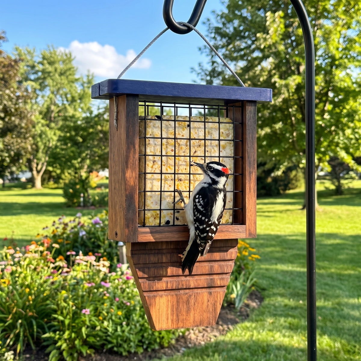 Downy woodpecker on the feeder