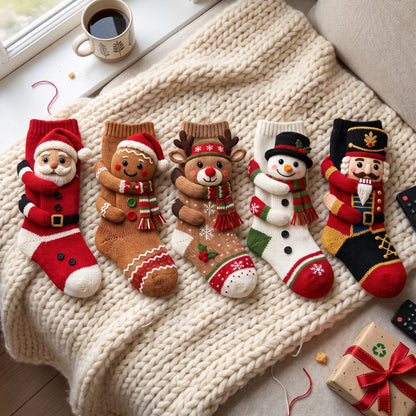 Lavonne's All five Christmas hug sock characters