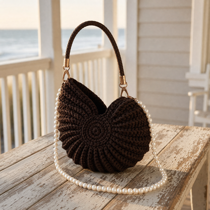 Hazel's Shell Handbag in Sand Brown - deep chocolate, hand-woven on Hatteras Island