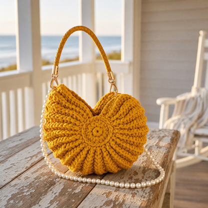 Hazel's Shell Handbag in Mustard Yellow - golden mustard, hand-woven on Hatteras Island