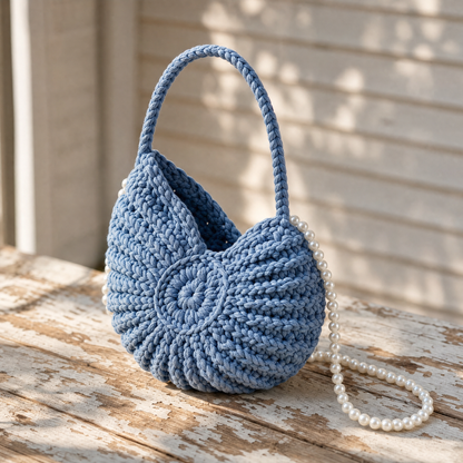 Hazel's Shell Handbag in Channel Blue - muted coastal blue, hand-woven on Hatteras Island