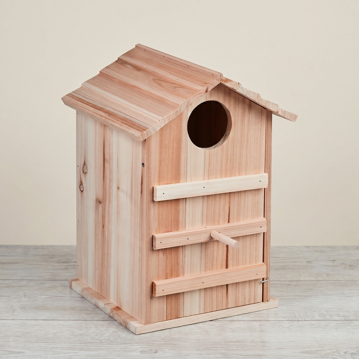 Walt's hand-built pine owl house, studio shot